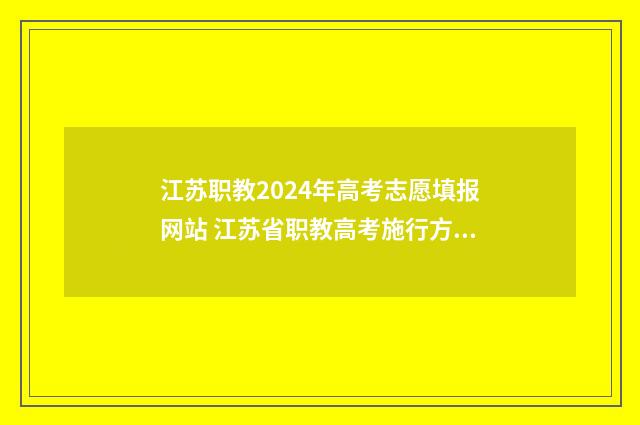 江苏职教2024年高考志愿填报网站 江苏省职教高考施行方案