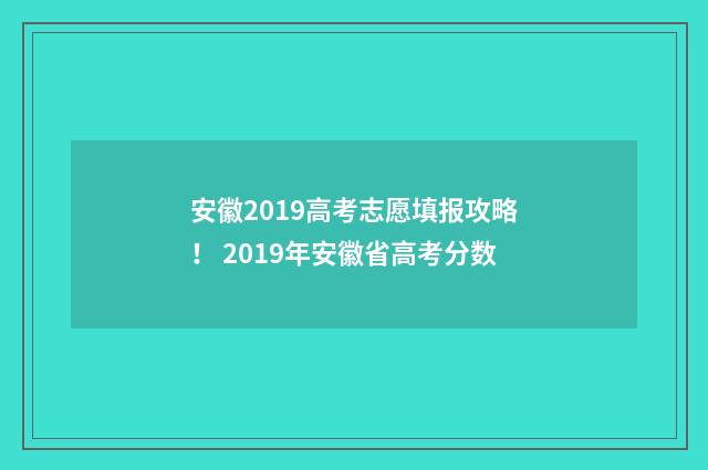 安徽2019高考志愿填报攻略！ 2019年安徽省高考分数