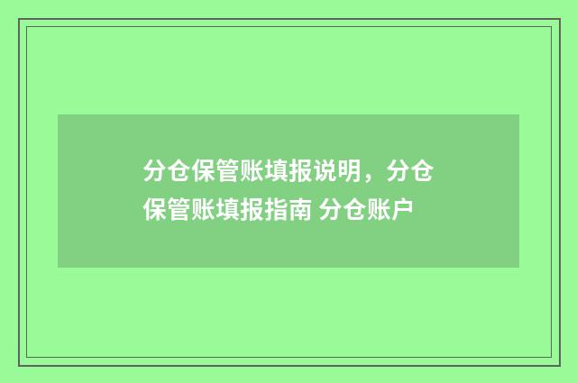 分仓保管账填报说明，分仓保管账填报指南 分仓账户