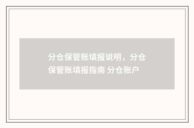 分仓保管账填报说明，分仓保管账填报指南 分仓账户
