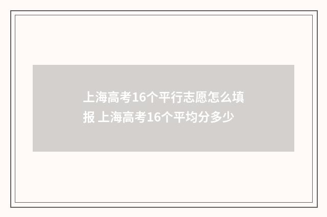上海高考16个平行志愿怎么填报 上海高考16个平均分多少