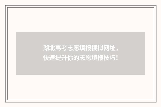 湖北高考志愿填报模拟网址，快速提升你的志愿填报技巧！