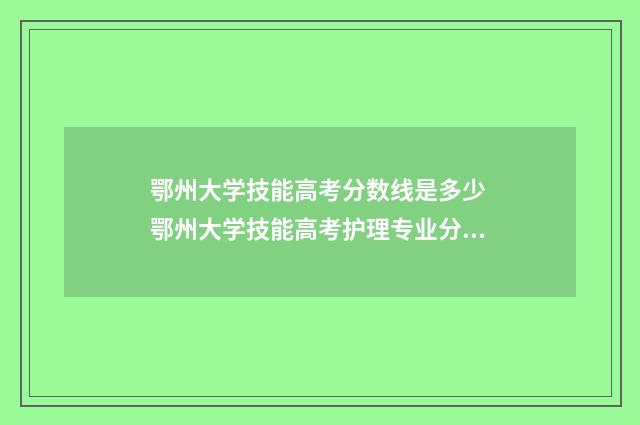 鄂州大学技能高考分数线是多少 鄂州大学技能高考护理专业分数线