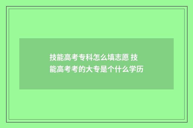 技能高考专科怎么填志愿 技能高考考的大专是个什么学历