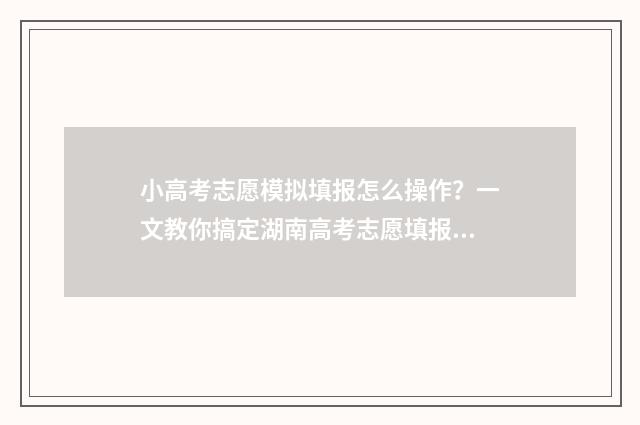 小高考志愿模拟填报怎么操作？一文教你搞定湖南高考志愿填报 高考志愿模拟填报