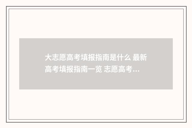 大志愿高考填报指南是什么 最新高考填报指南一览 志愿高考填报入口