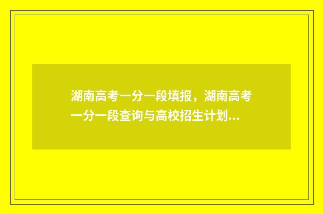 湖南高考一分一段填报，湖南高考一分一段查询与高校招生计划查询 湖南高考一分一段表2024完整版