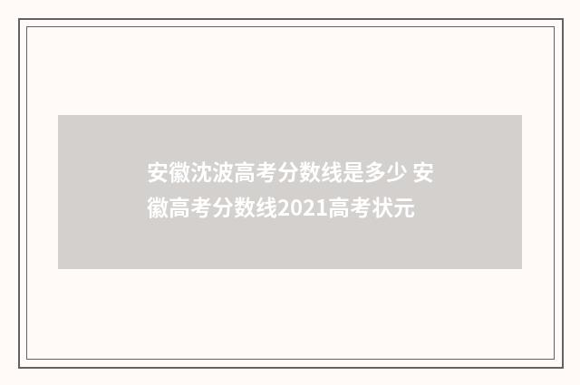 安徽沈波高考分数线是多少 安徽高考分数线2021高考状元