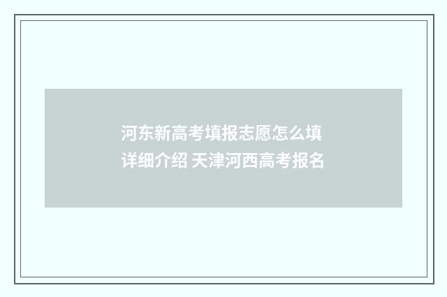 河东新高考填报志愿怎么填 详细介绍 天津河西高考报名