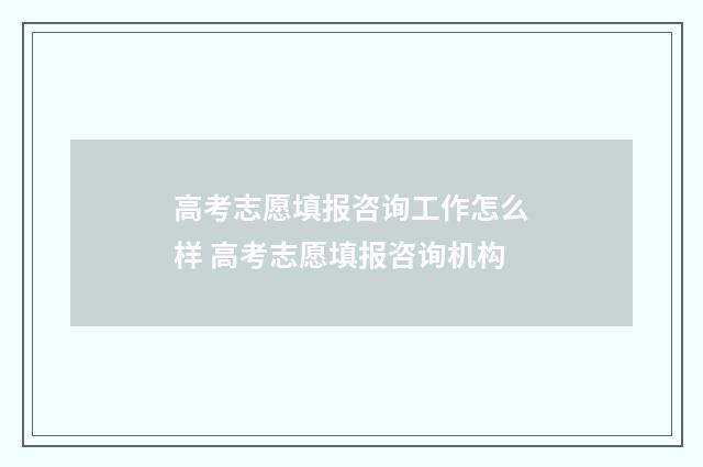 高考志愿填报咨询工作怎么样 高考志愿填报咨询机构