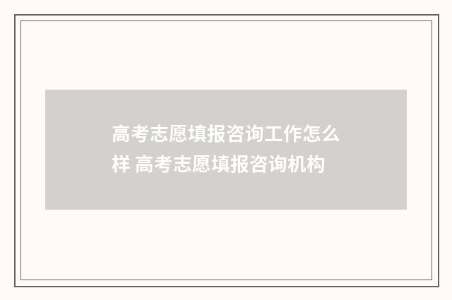 高考志愿填报咨询工作怎么样 高考志愿填报咨询机构