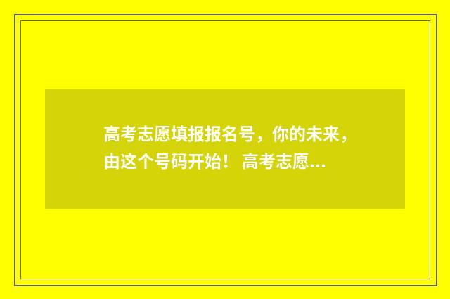 高考志愿填报报名号，你的未来，由这个号码开始！ 高考志愿填报报名官网