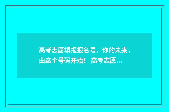 高考志愿填报报名号，你的未来，由这个号码开始！ 高考志愿填报报名官网