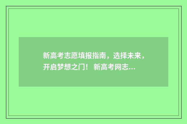 新高考志愿填报指南，选择未来，开启梦想之门！ 新高考网志愿填报系统