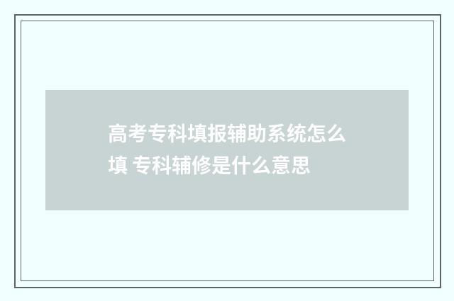 高考专科填报辅助系统怎么填 专科辅修是什么意思