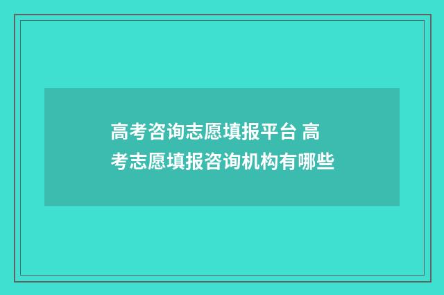 高考咨询志愿填报平台 高考志愿填报咨询机构有哪些