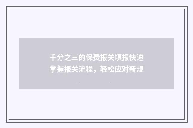 千分之三的保费报关填报快速掌握报关流程，轻松应对新规