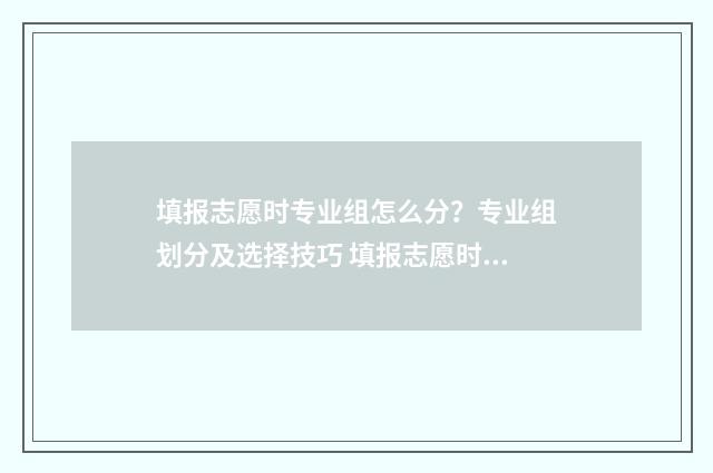 填报志愿时专业组怎么分？专业组划分及选择技巧 填报志愿时专业不填满但服从调剂
