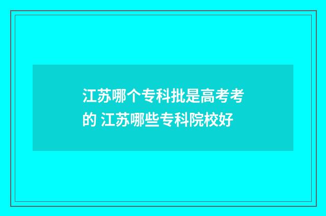 江苏哪个专科批是高考考的 江苏哪些专科院校好