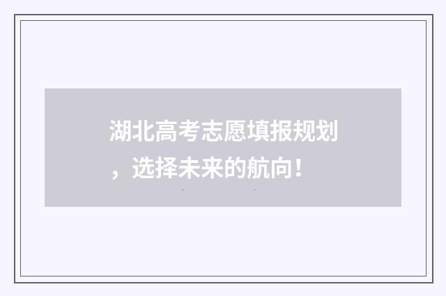 湖北高考志愿填报规划，选择未来的航向！