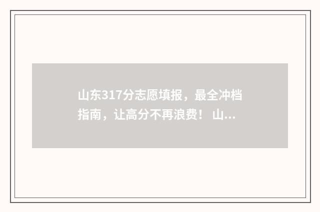 山东317分志愿填报，最全冲档指南，让高分不再浪费！ 山东高考317分可以报哪些学校