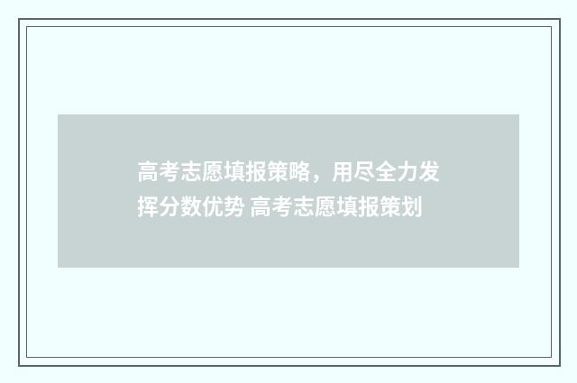高考志愿填报策略，用尽全力发挥分数优势 高考志愿填报策划
