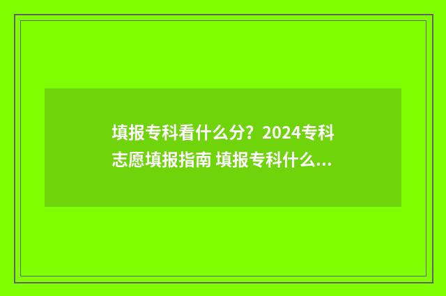 填报专科看什么分？2024专科志愿填报指南 填报专科什么时候录取