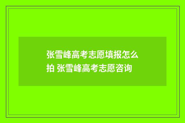 张雪峰高考志愿填报怎么拍 张雪峰高考志愿咨询