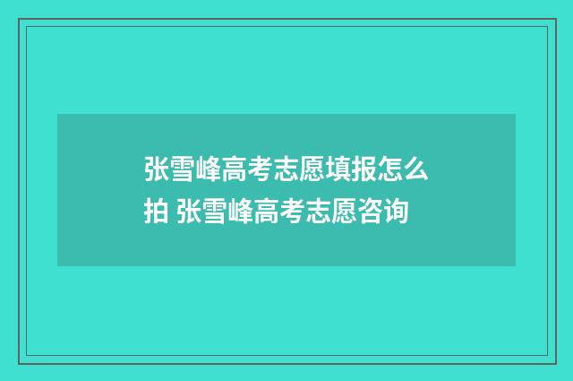 张雪峰高考志愿填报怎么拍 张雪峰高考志愿咨询