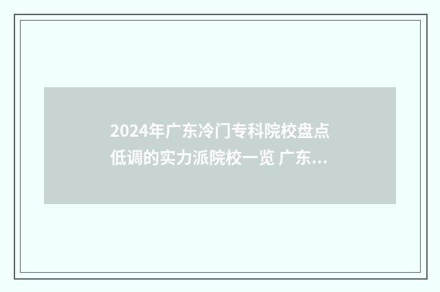 2024年广东冷门专科院校盘点低调的实力派院校一览 广东冷门本科大学