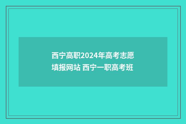 西宁高职2024年高考志愿填报网站 西宁一职高考班