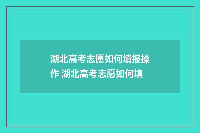 湖北高考志愿如何填报操作 湖北高考志愿如何填
