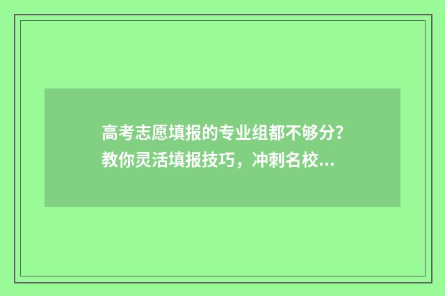 高考志愿填报的专业组都不够分？教你灵活填报技巧，冲刺名校！ 高考志愿填报志愿表