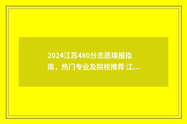 2024江苏480分志愿填报指南，热门专业及院校推荐 江苏480分高考