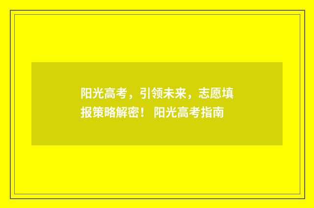 阳光高考，引领未来，志愿填报策略解密！ 阳光高考指南