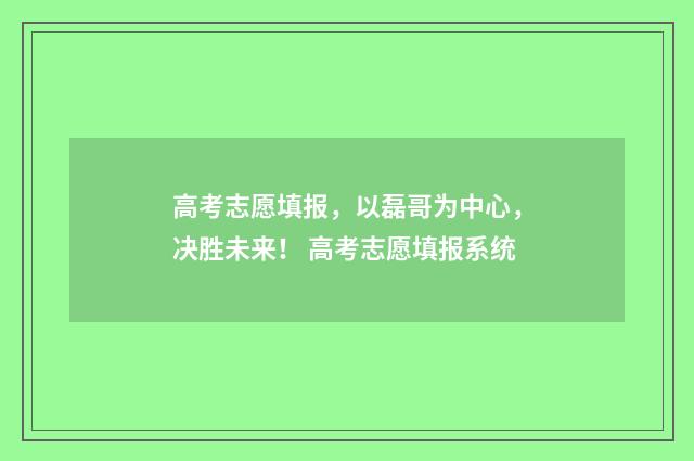 高考志愿填报，以磊哥为中心，决胜未来！ 高考志愿填报系统