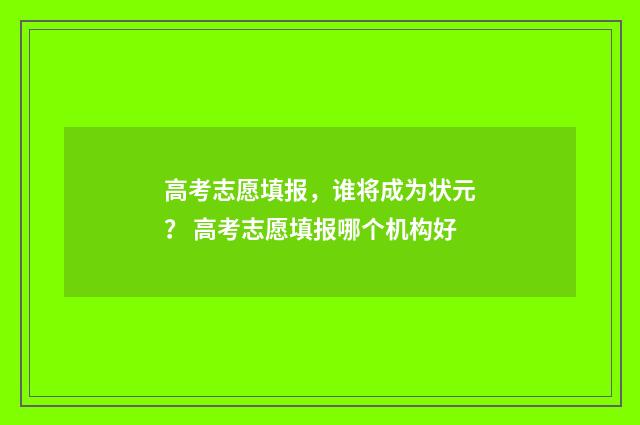 高考志愿填报，谁将成为状元？ 高考志愿填报哪个机构好