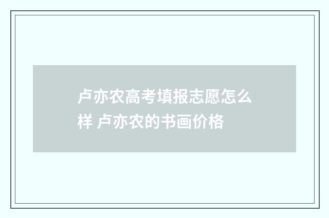 卢亦农高考填报志愿怎么样 卢亦农的书画价格