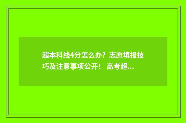 超本科线4分怎么办？志愿填报技巧及注意事项公开！ 高考超本科线四分