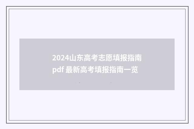 2024山东高考志愿填报指南pdf 最新高考填报指南一览