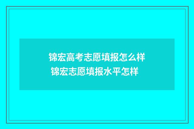 锦宏高考志愿填报怎么样 锦宏志愿填报水平怎样