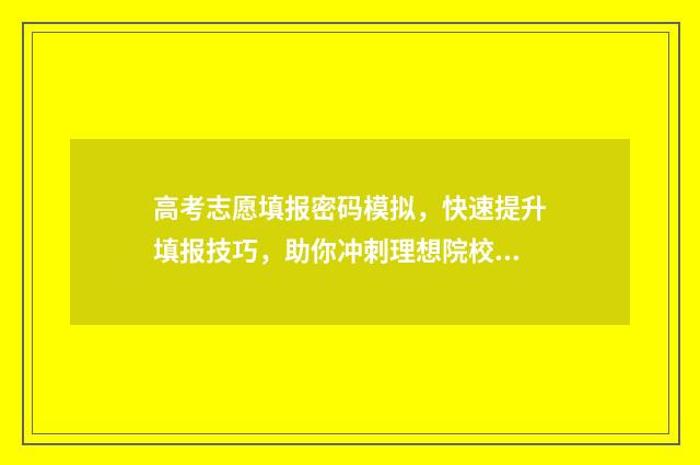 高考志愿填报密码模拟，快速提升填报技巧，助你冲刺理想院校！