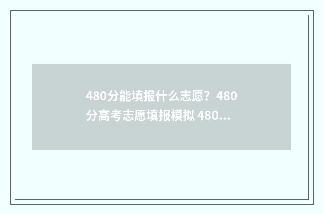 480分能填报什么志愿？480分高考志愿填报模拟 480分能填报什么学校