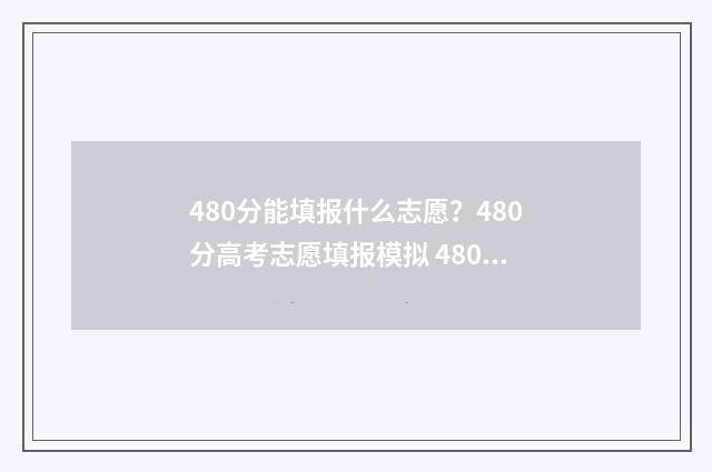 480分能填报什么志愿？480分高考志愿填报模拟 480分能填报什么学校