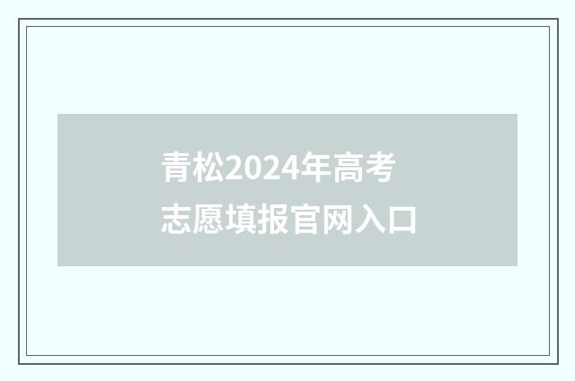 青松2024年高考志愿填报官网入口