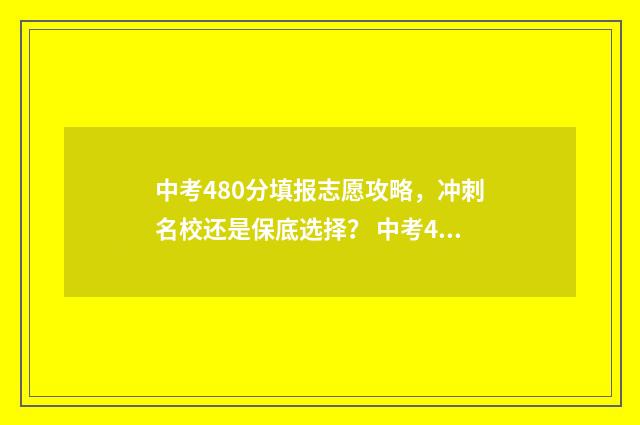 中考480分填报志愿攻略，冲刺名校还是保底选择？ 中考480分怎么样