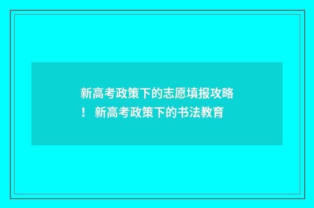 新高考政策下的志愿填报攻略！ 新高考政策下的书法教育