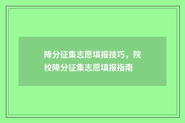 降分征集志愿填报技巧，院校降分征集志愿填报指南