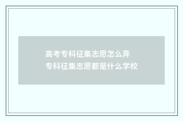 高考专科征集志愿怎么弄 专科征集志愿都是什么学校
