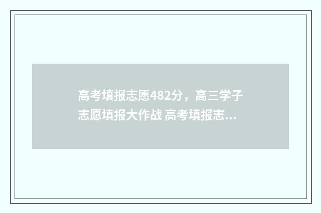 高考填报志愿482分，高三学子志愿填报大作战 高考填报志愿的方法与步骤